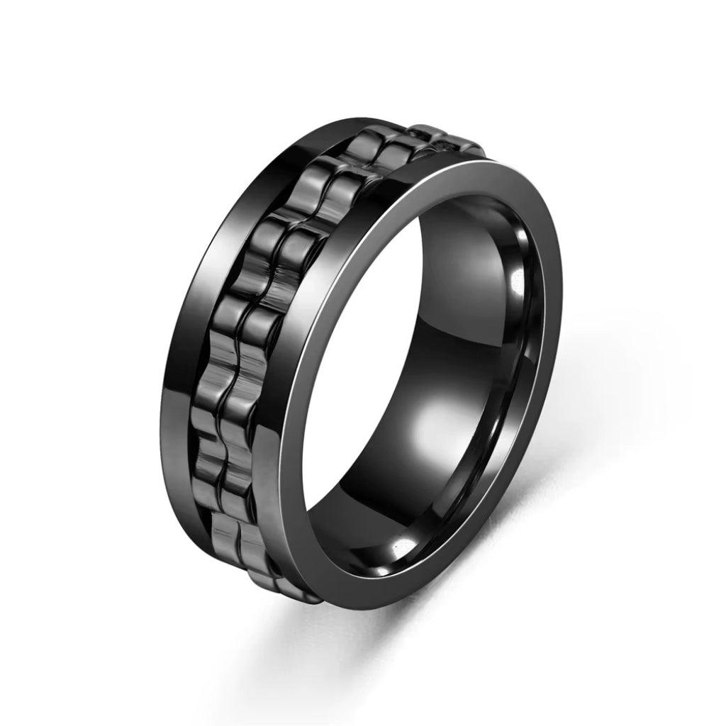 Anel masculino preto giratório modelo Rovato Black Spinner antiestresse
