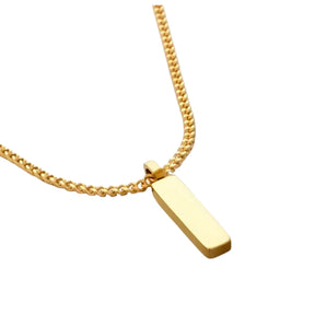 Colar masculino dourado modelo Arona Gold com pingente de barra vertical lisa minimalista.