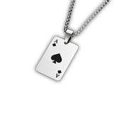 Colar masculino preto modelo Lettera Black com pingente de carta Ás de Espadas em aço
