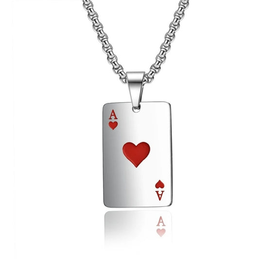 Colar masculino prata modelo Lettera Red com pingente de carta Ás de Copas vermelha.