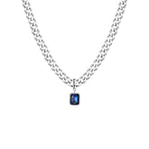 Colar masculino prateado modelo Irsina com pedra de zircônia azul escuro Classiatti.