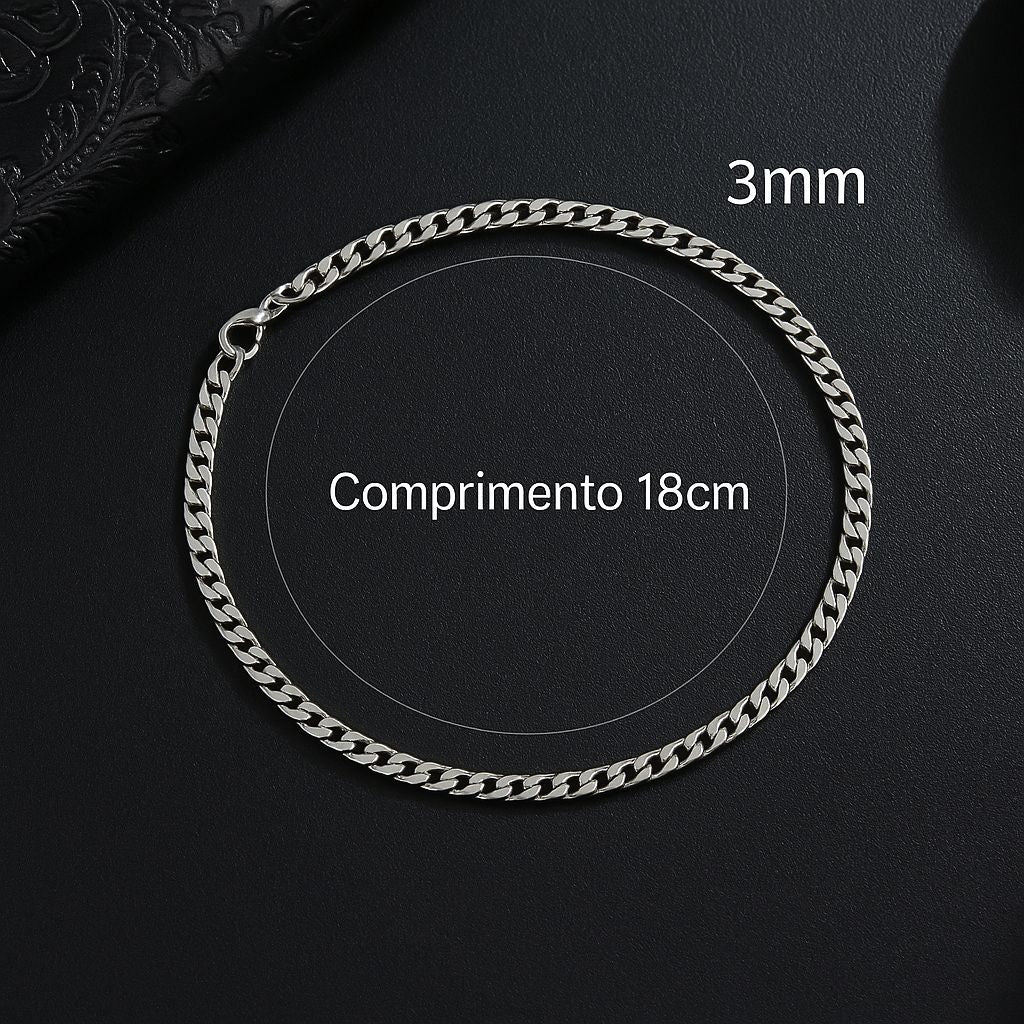 Pulseira masculina fina de aço prateado modelo Mantova com 3mm de espessura.