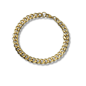 Pulseira masculina dourada de elos grumet (cuban link) com 5mm de espessura.