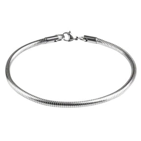 Pulseira masculina de aço inox modelo Cobra com malha rabo de rato cilíndrica.