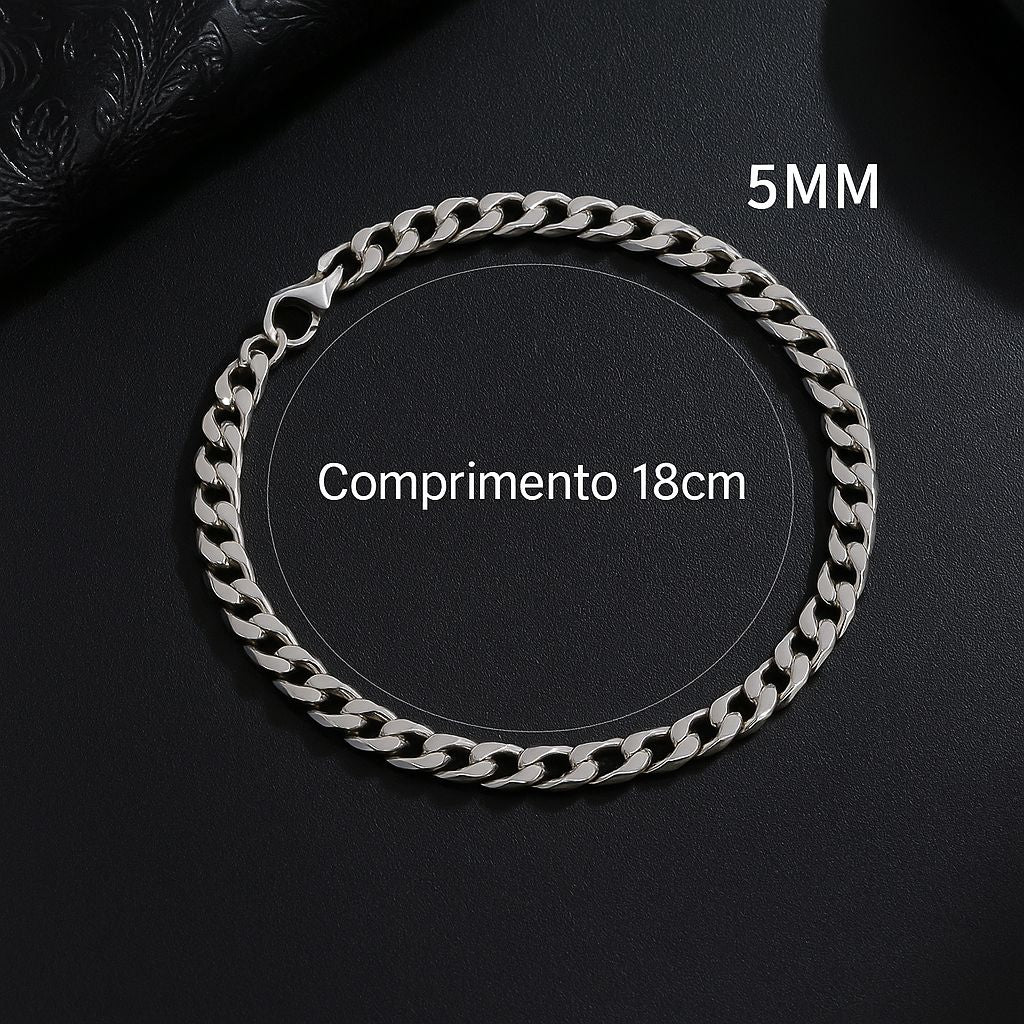 Pulseira masculina de corrente grumet média modelo Mantova com 5mm de espessura.