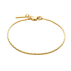 Pulseira masculina dourada fina modelo Lusia com corrente estilo snake achatada.